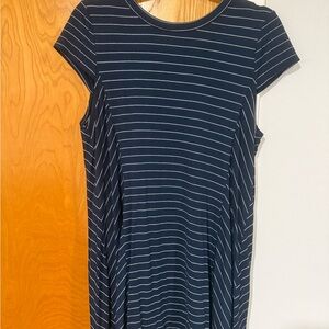 Navy Striped Short Sleeve Dress